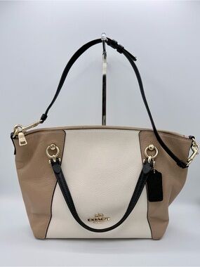 Coach Kacey Colorblock Leather Satchel Crossbody Chalk Grey Birch Black C6841